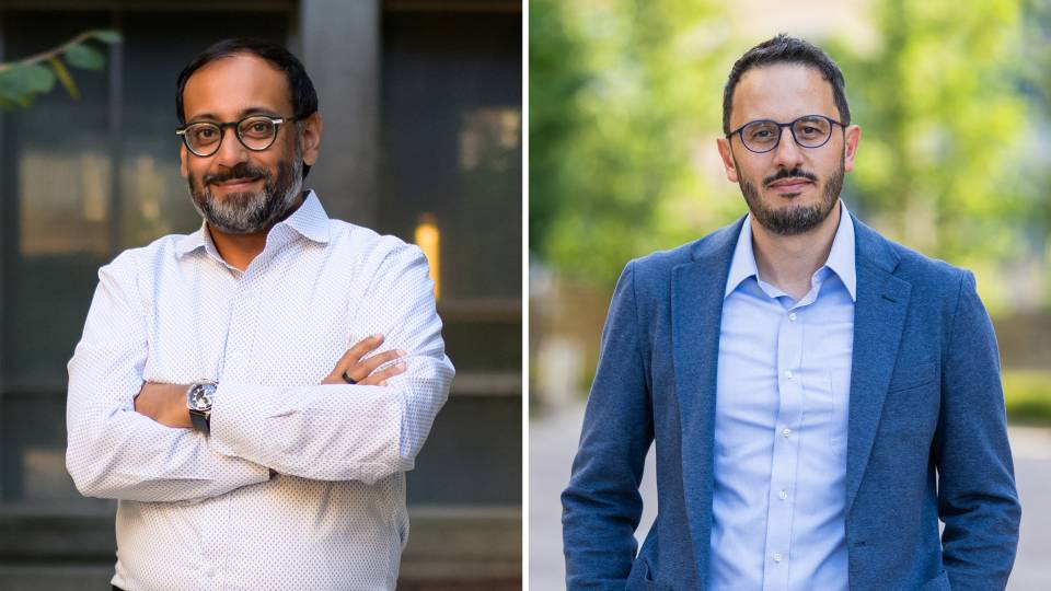 Nabarun Dasgupta and Sébastien Philippe wearing dress shirts with dark hair and beards.