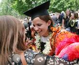 Elyse Umeda's mother Verna greeted her with a lei