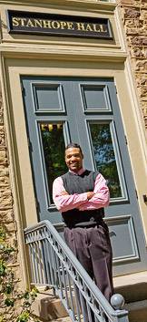 Angel Harris in front of Stanhope Hall