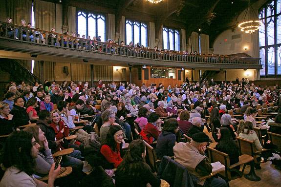 students and community members fill lecture hall