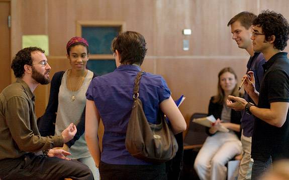 Oppenheimer speaking with students