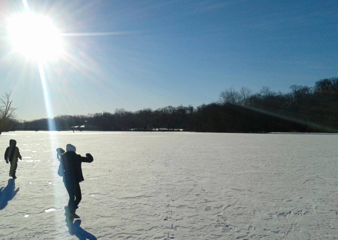 Lake Carnegie kids on frozen lake
