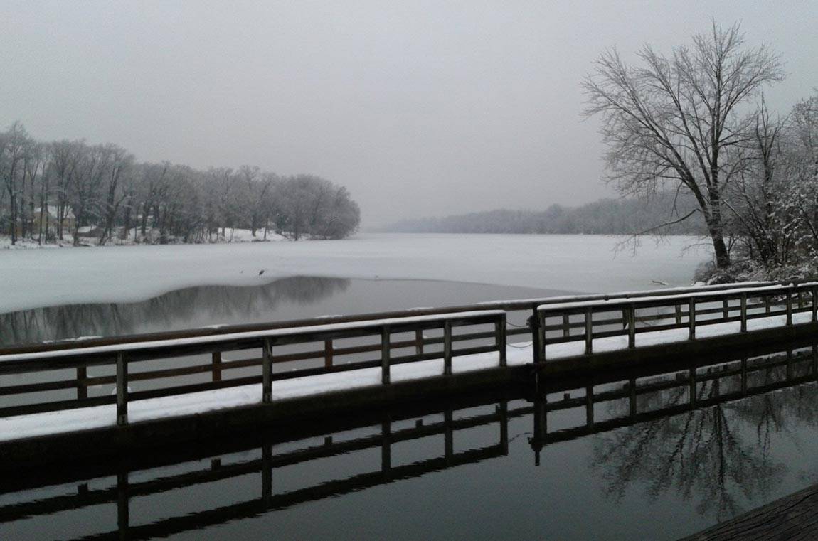 Lake Carnegie and lake confluence in winter
