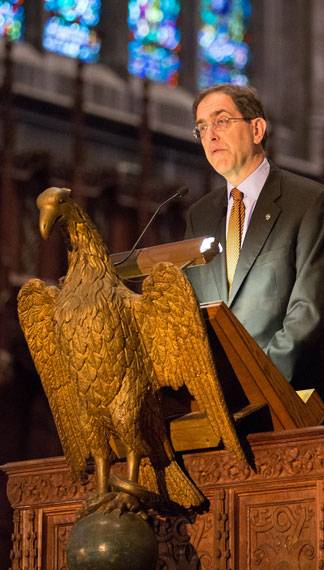 President Bowen memorial service President Eisgruber at podium
