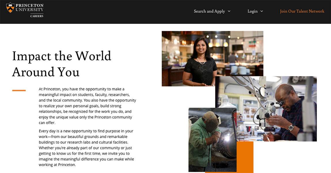 Centered around the message "More Impact Than You Can Imagine," the new careers website focuses on how every staff member has the opportunity to play an important role in supporting the University's teaching and research mission. The site will continue to evolve, with more content and functionality added over time. (Image courtesy of the Office of Human Resources)