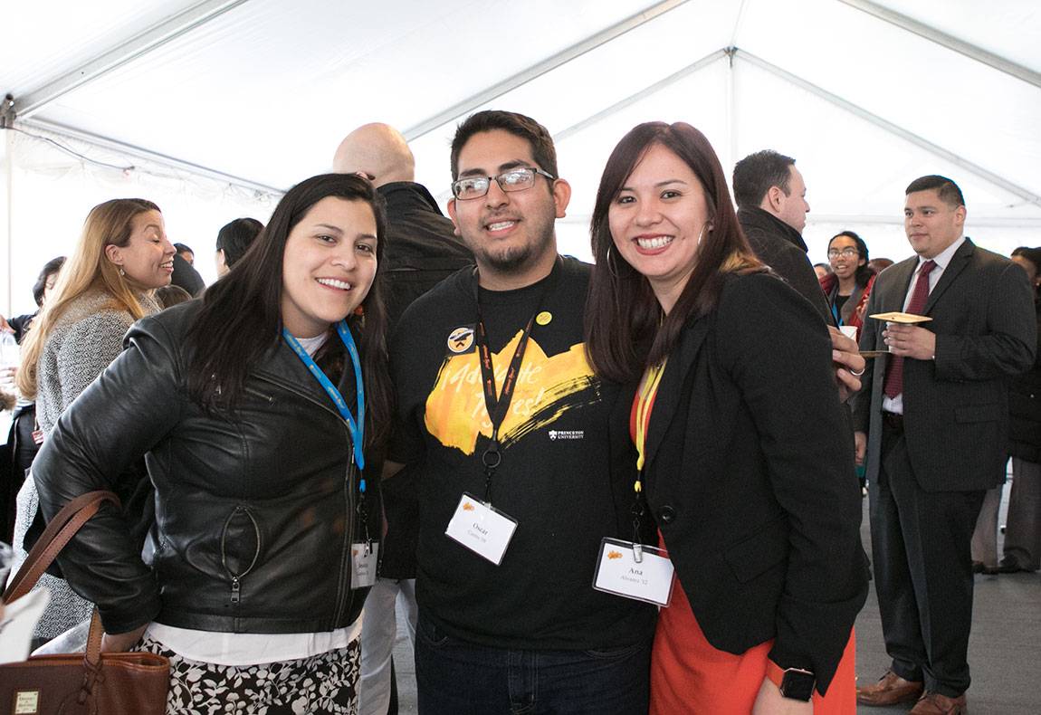 Adelante Tigres Conference: Jessica Gamboa ’10; Oscar Castro ’09; and Ana Alvarez ’12 at reception