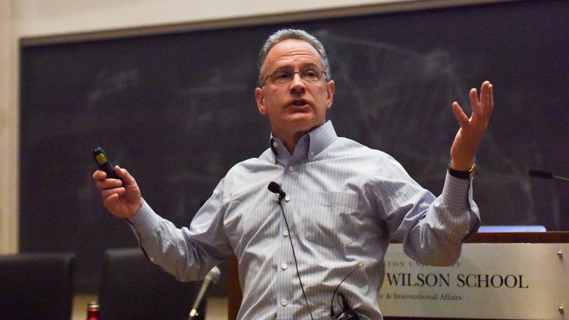 David Wilcove at podium teaching class