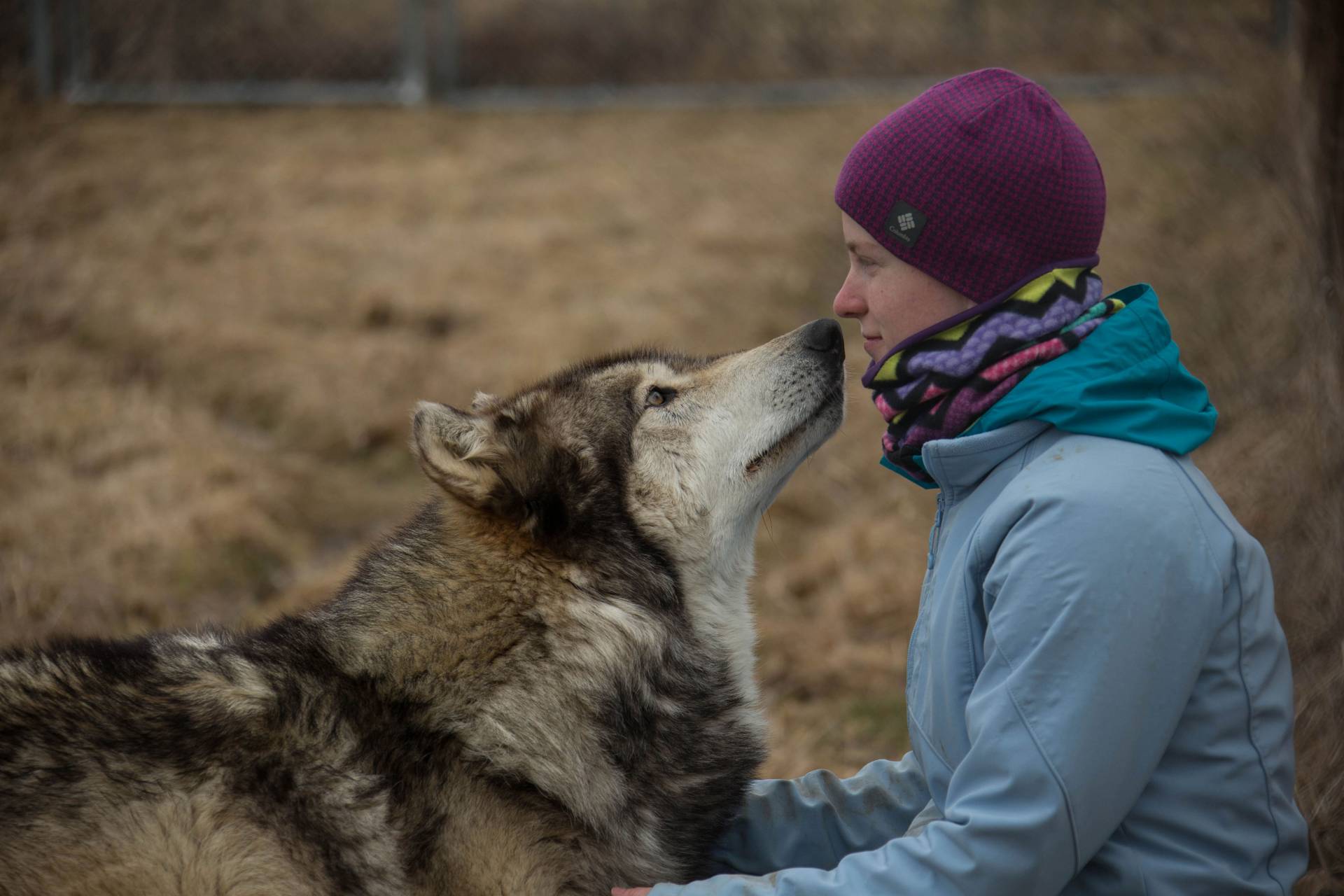 Shelby Wanser face to face with dog