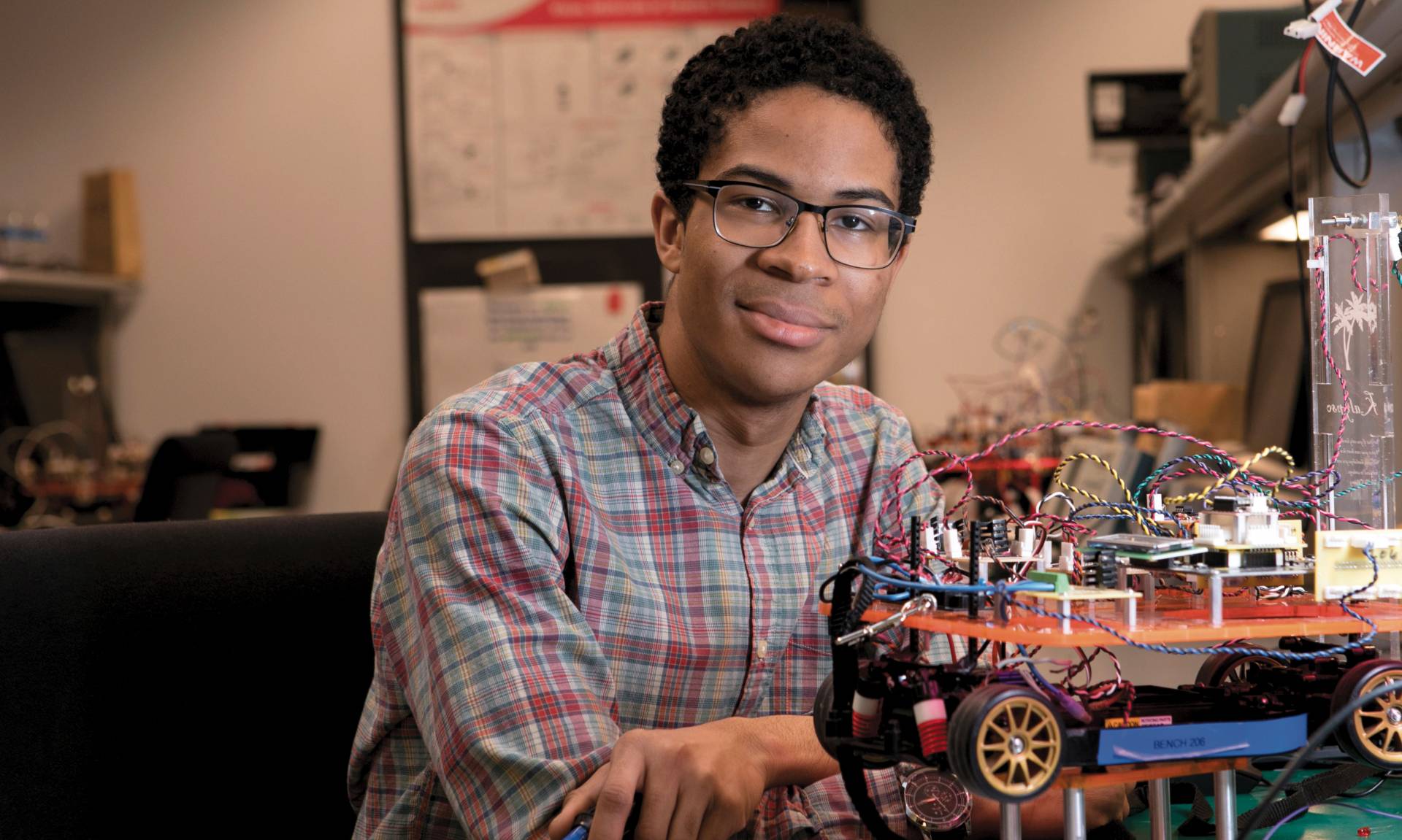 Hans Hanley with robotic vehicle