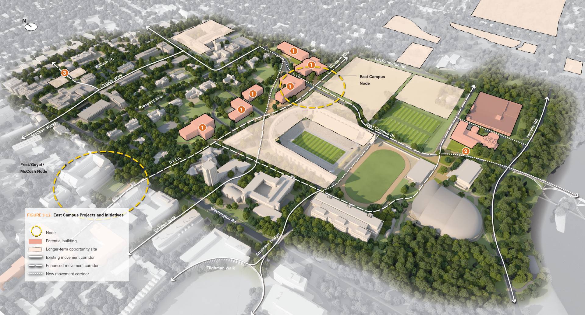 Map of east campus initiatives from campus plan