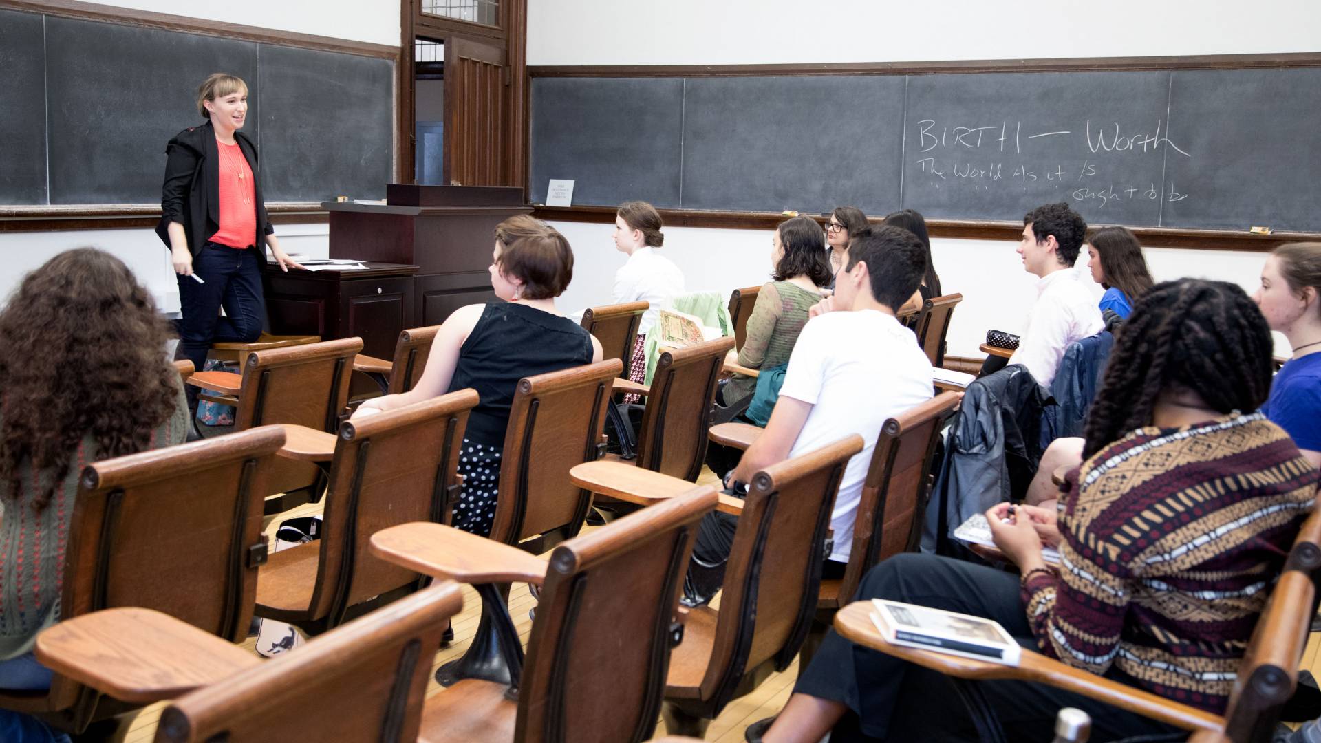 Graduate student Hope Rogers teaching class on Jane Austen
