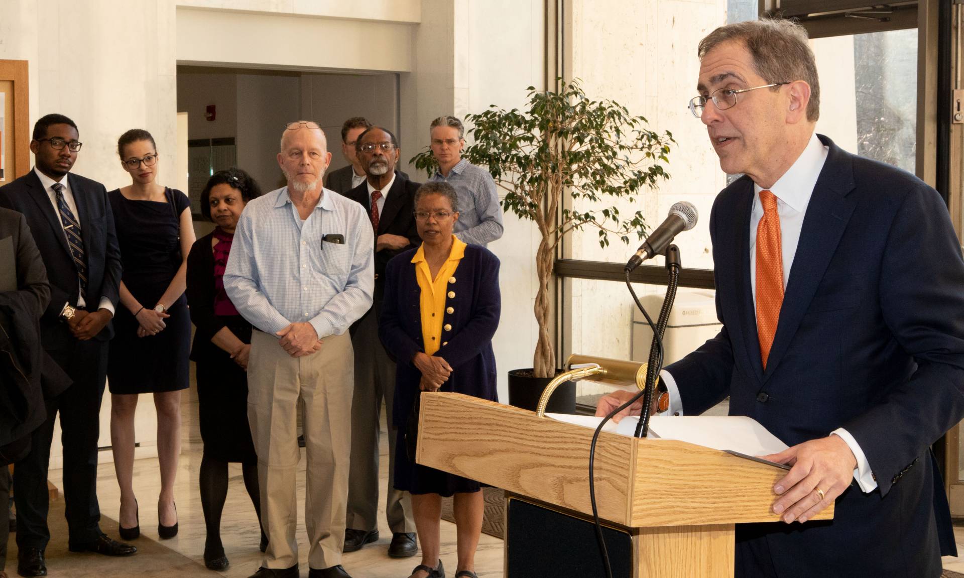 President Eisgruber speaking at Arthur Lewis Auditorium dedication ceremony
