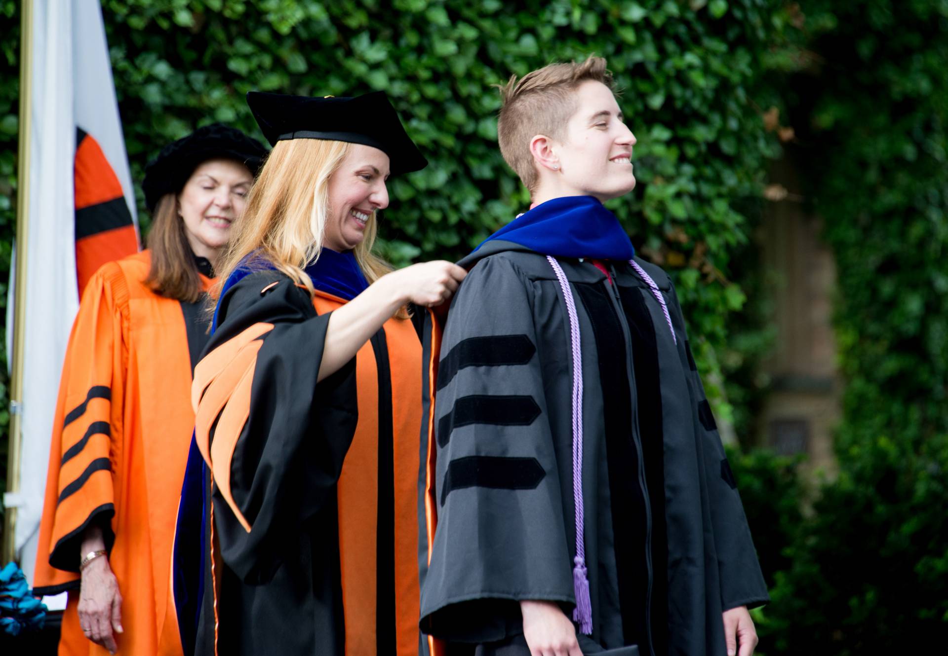 Sarah-Jane Leslie hooding a Ph.D. candidate