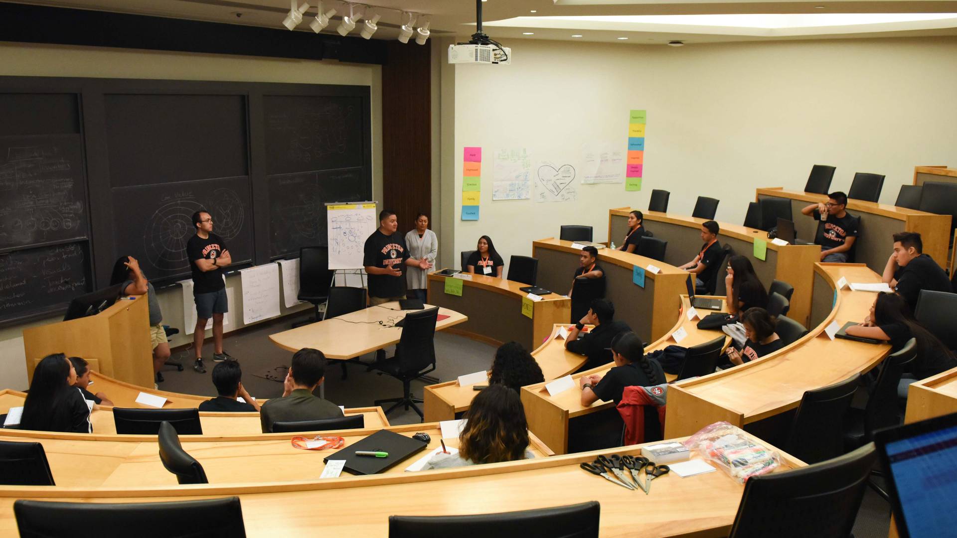 Instructors speaking with students at Santa Fe Indian School Leadership Institute session