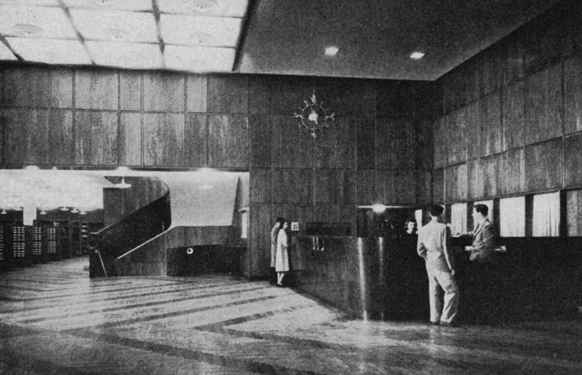 Black and white historic photo of library