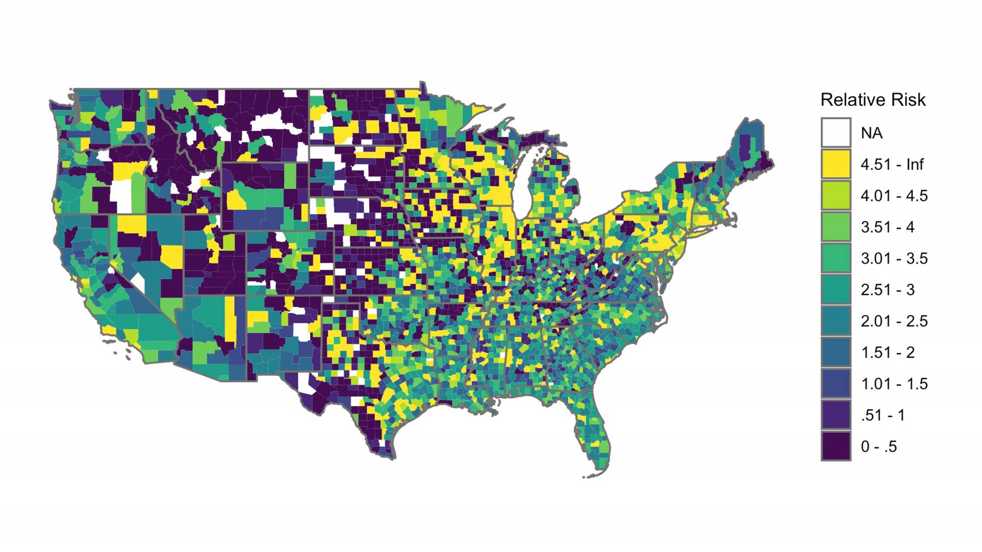 Map of the US showing out of school suspensions for for black students versus white students