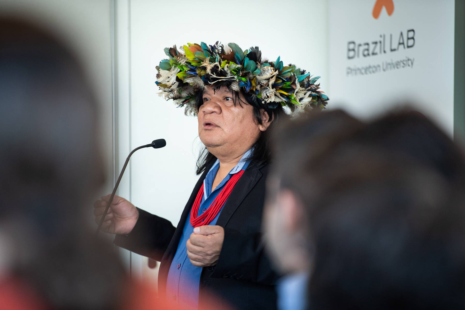 Almir Narayamoga Suruí wears a traditional headdress