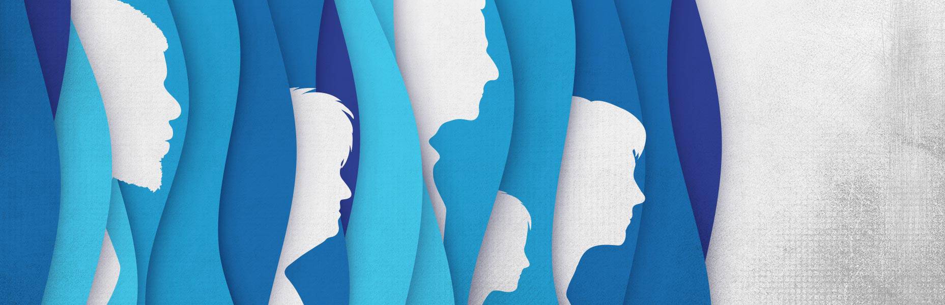 white profiles among blue waves