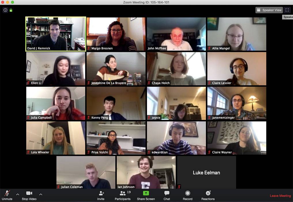 Screenshot of the gallery view of John McPhee's class online
