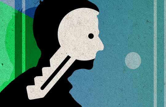 silhouette of a man that incorporates the shape of a key
