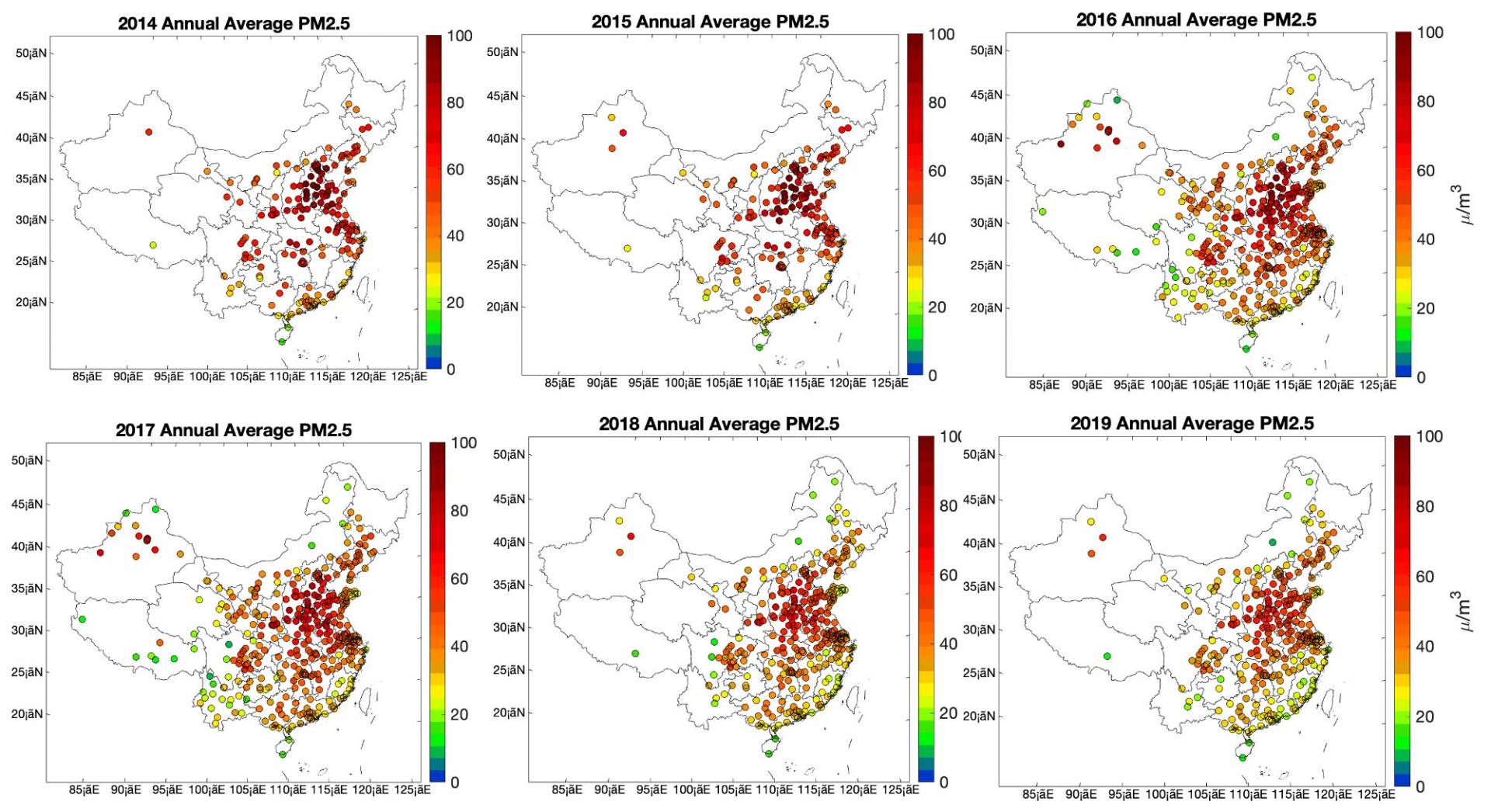 graphs indicating rising fine particulate matter levels in China