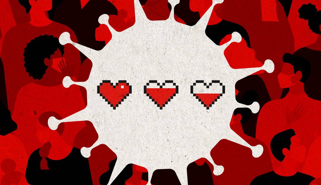 3 hearts with declining power levels on a covid form