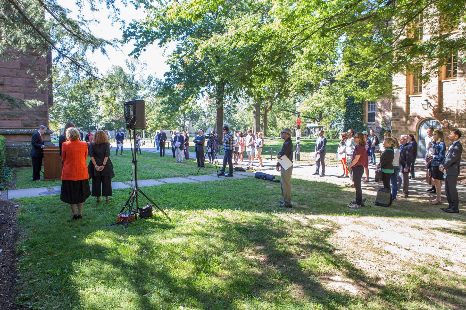 People gathered at the 9/11 graden for a ceremony