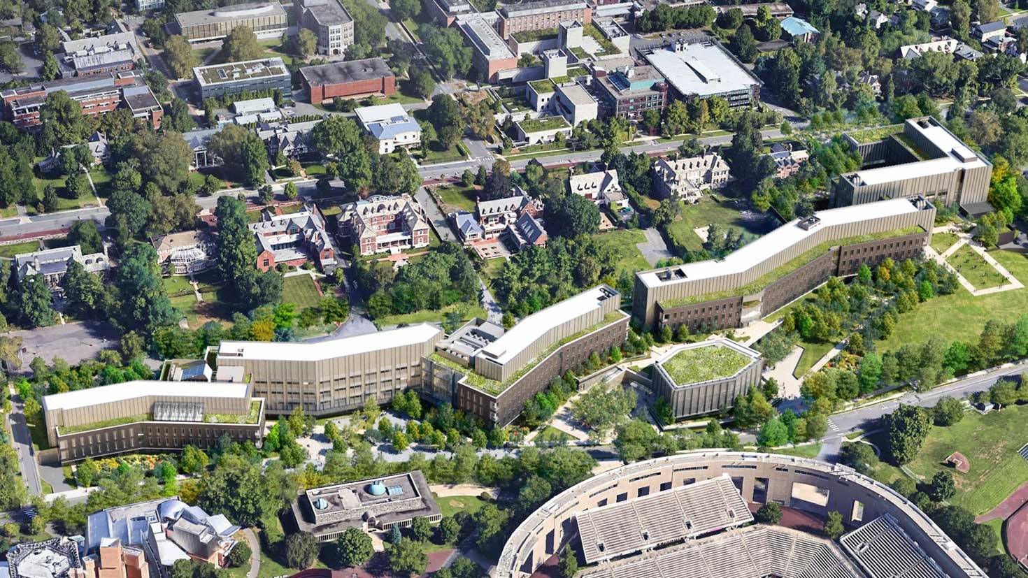 Aerial rendering of new ES+SEAS building complex