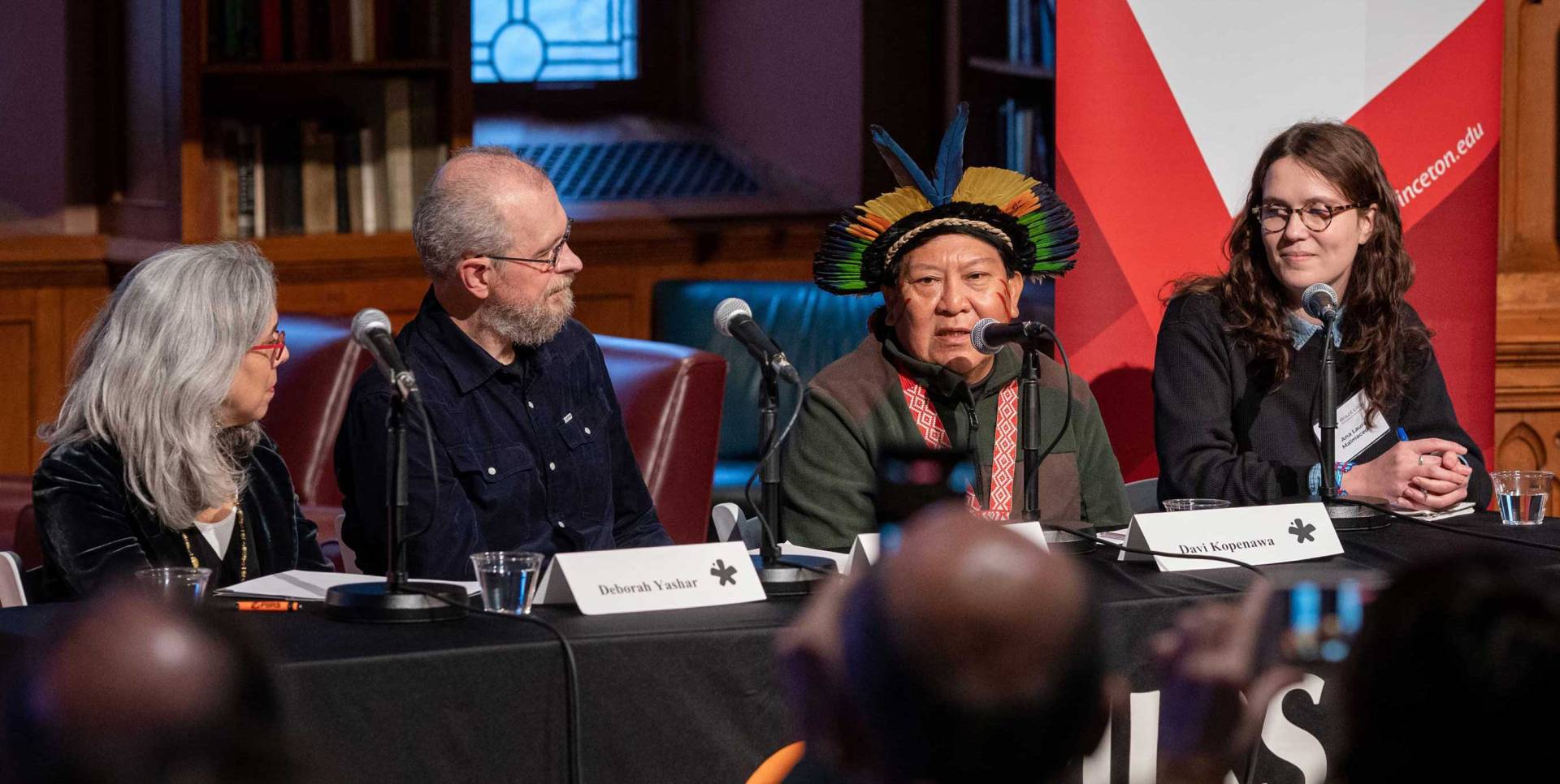 Davi Kopenawa speaks during a panel discussion at Princeton