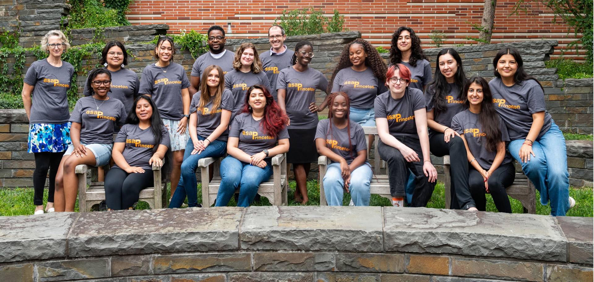 Students in Aspiring Scholars and Professionals program gather in a Butler College courtyard.
