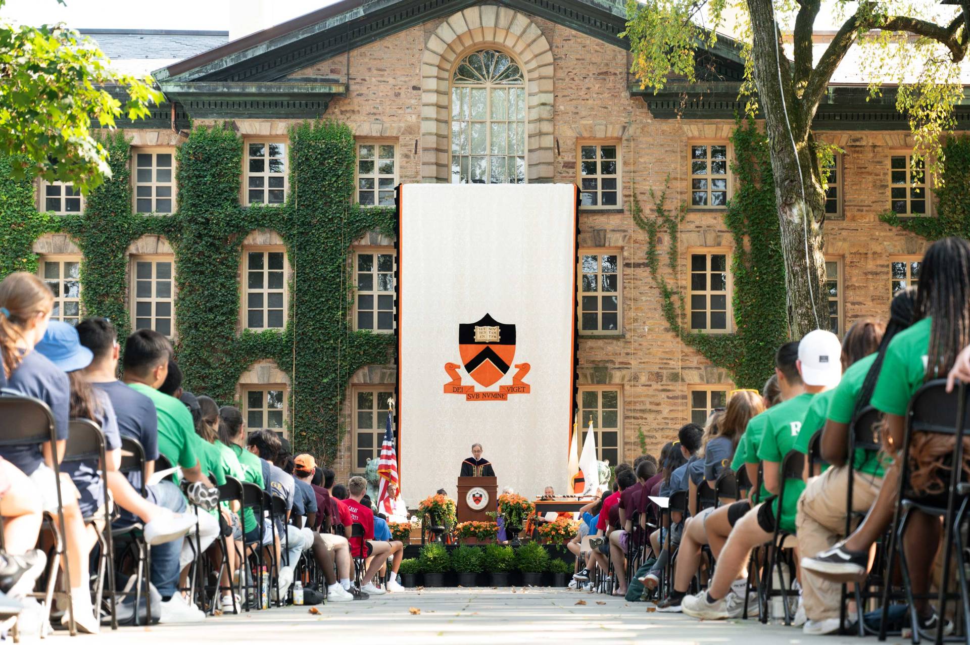 Students gather in front of Nassau Hall for Opening Exercises