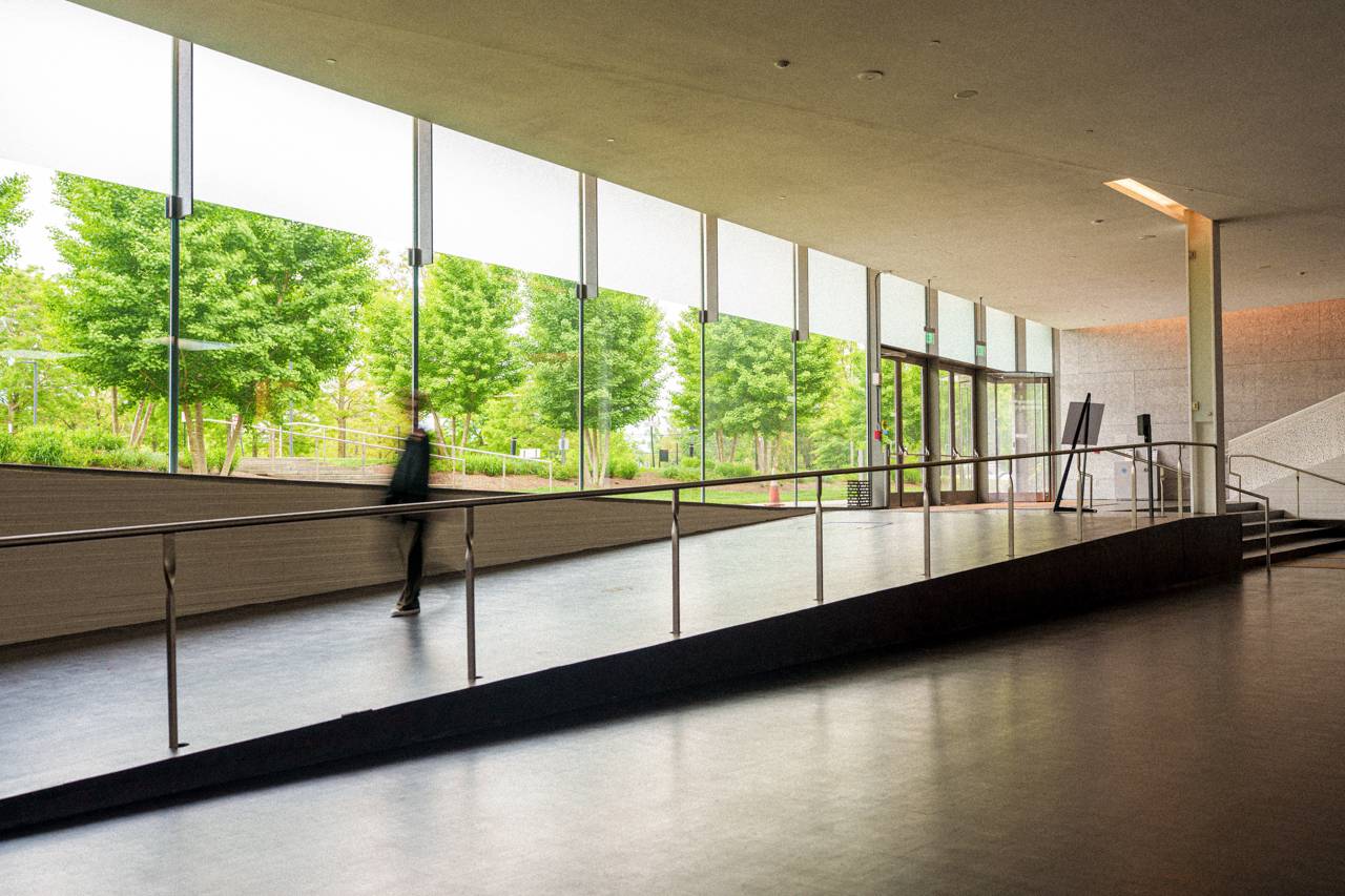 Interior ramp leading to the entrance of a building