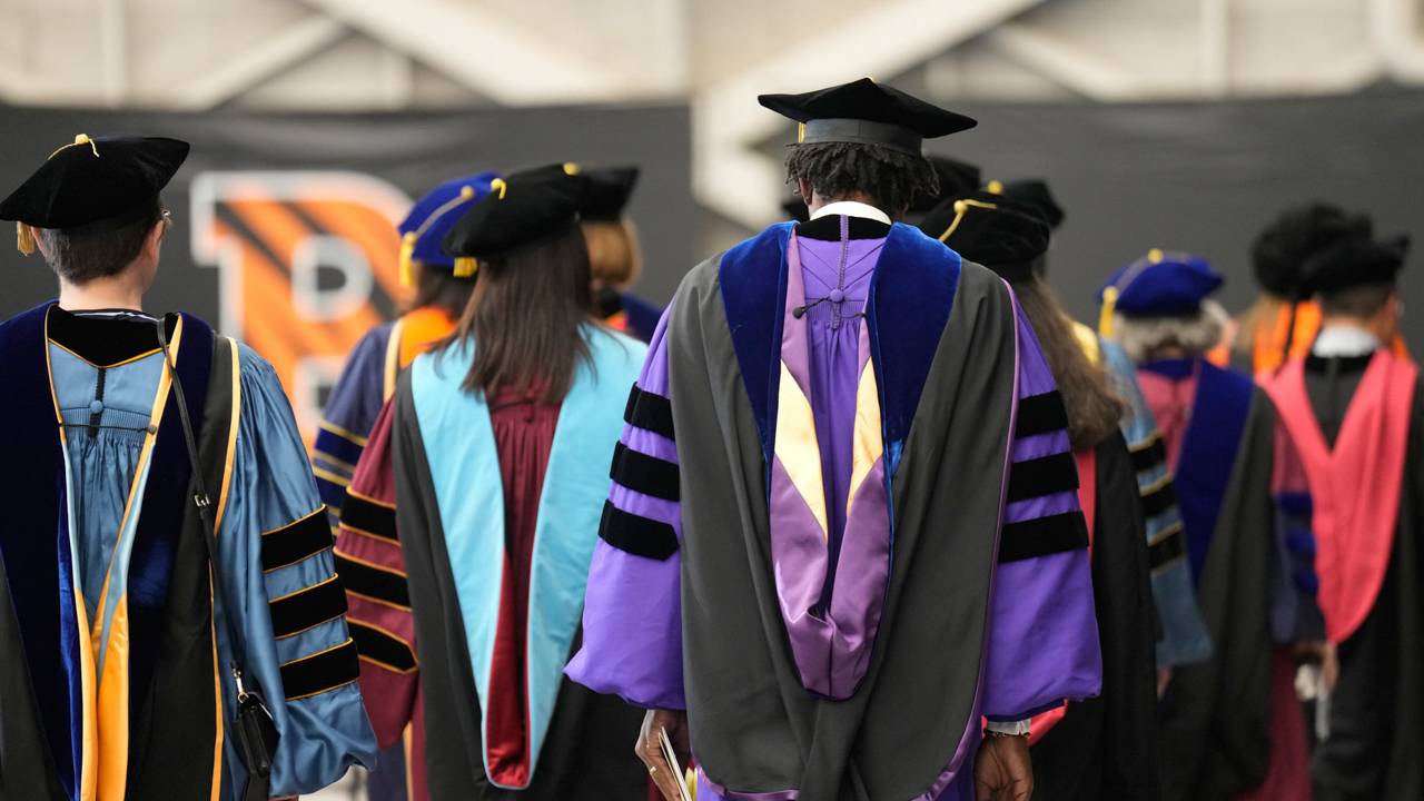 Graduation hoods in different colors