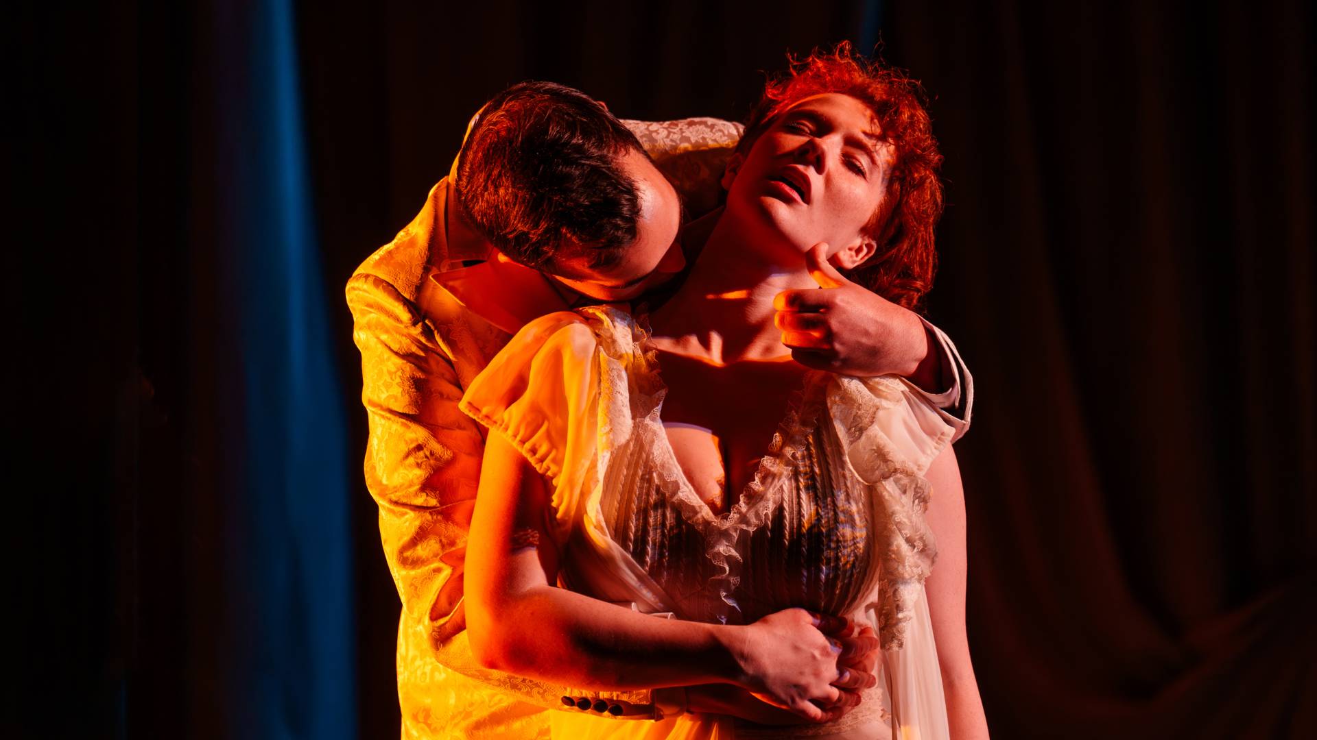 Two actors in a scene from "Dracula"