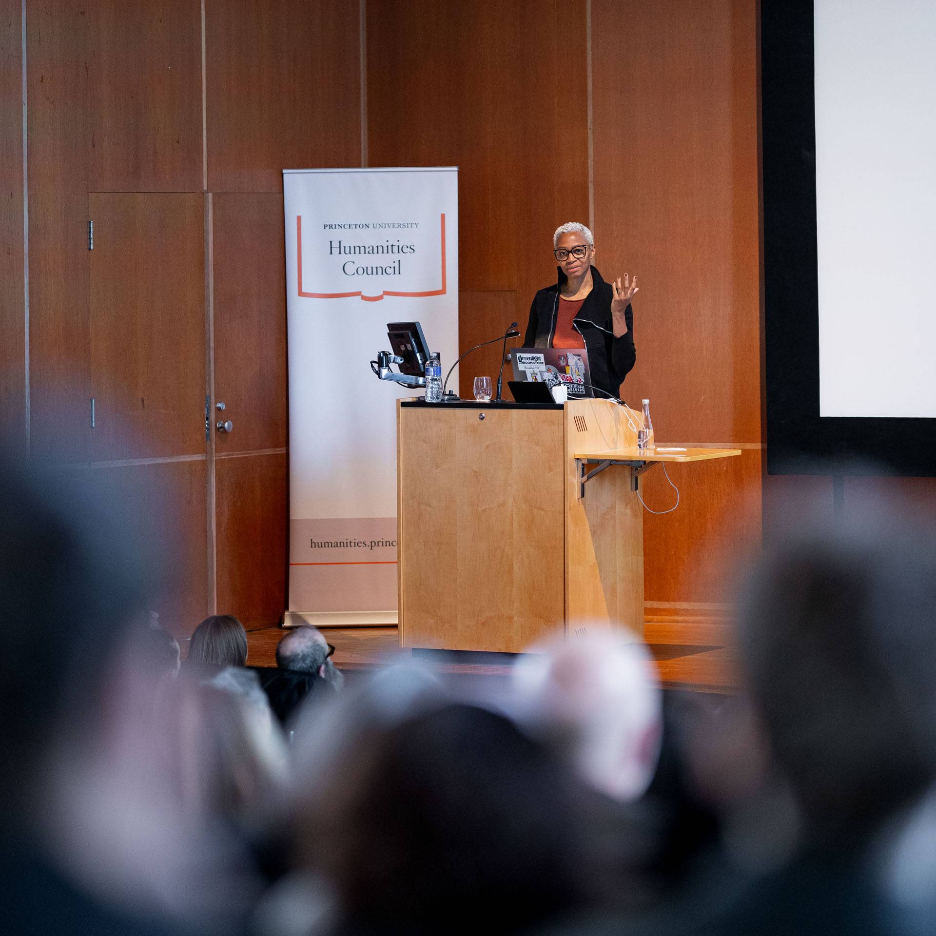 Kara Walker speaks at podium