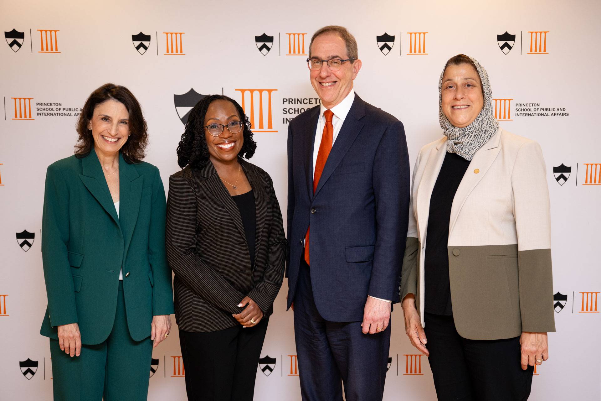 Deborah Pearlstein, U.S. Supreme Court Justice Ketanji Brown Jackson, President Christopher L. Eisgruber and Dean Amaney Jamal.