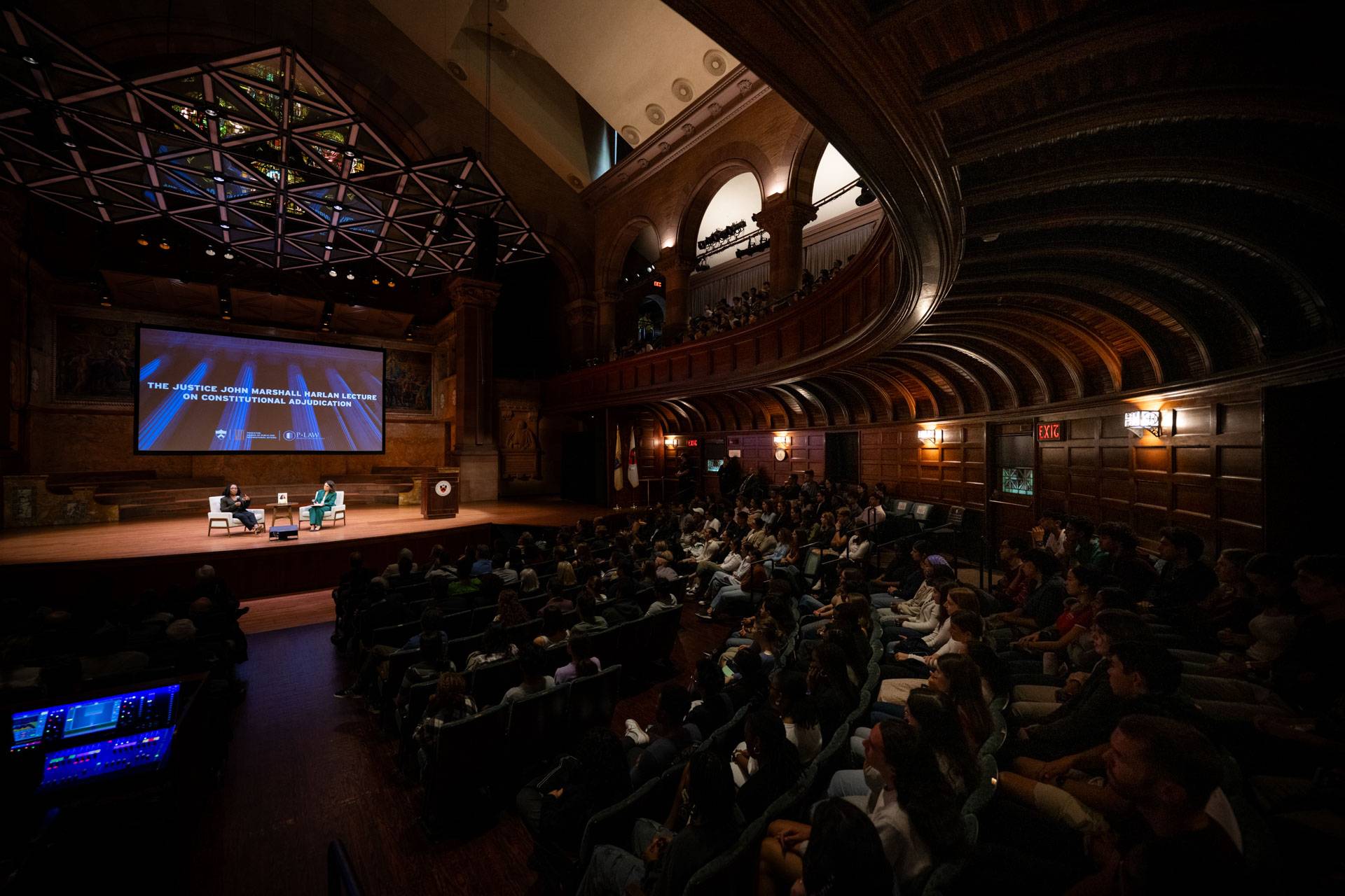 Justice Ketanji Brown Jackson and Deborah Pearlstein on the stage of Richardson Auditorium