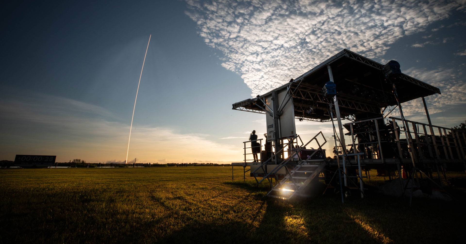 The Falcon 9 launches into space.