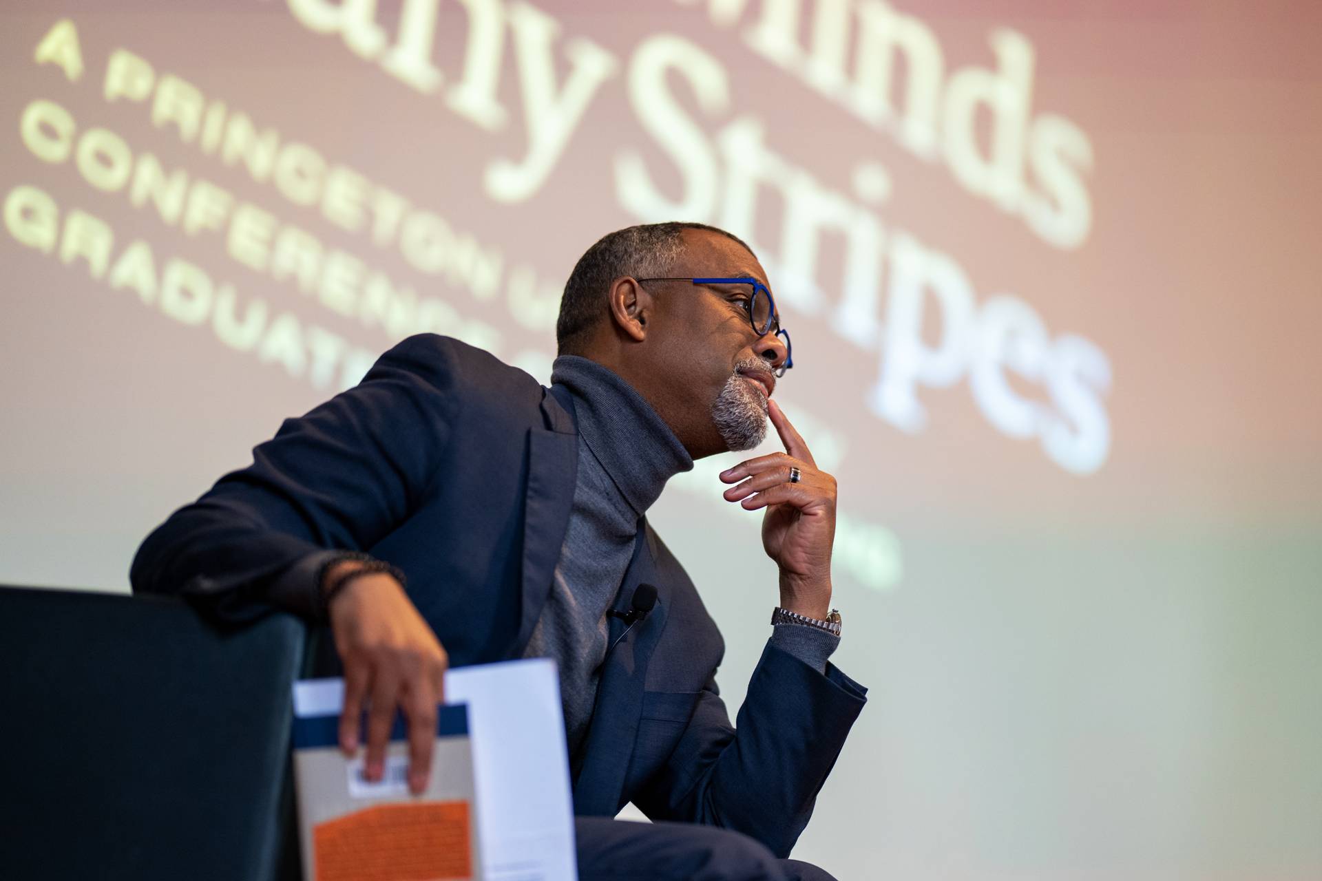Eddie Glaude Jr. considers a thought during his presentation.