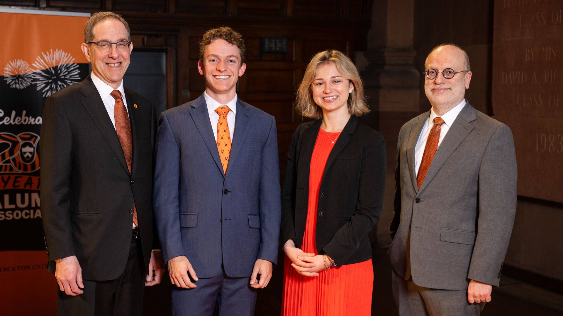 President Eisgruber, Braeden Carroll, Katie Daniels and Dean of the College Michael Gordin