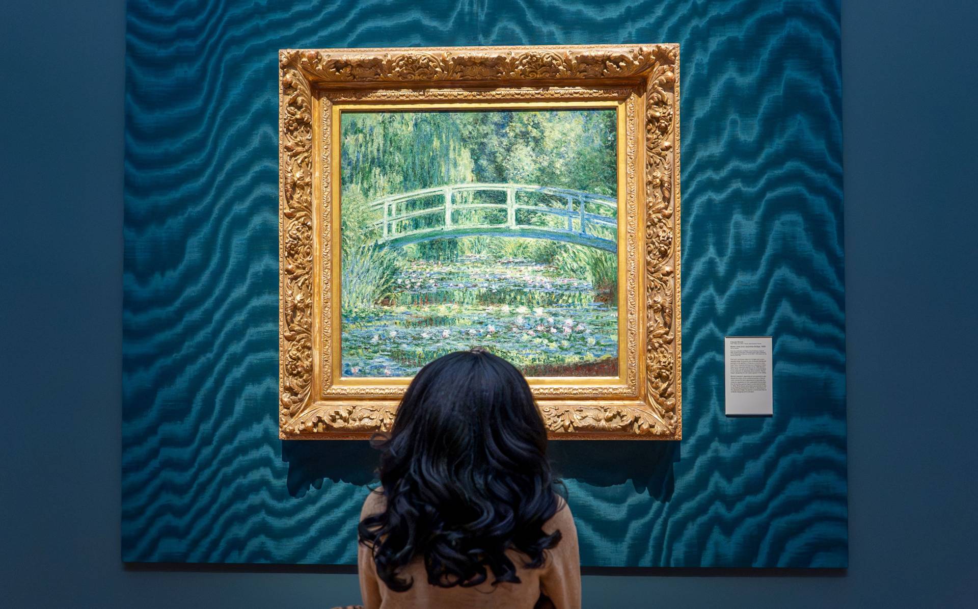 A visitor looks at a painting by Claude Monet.