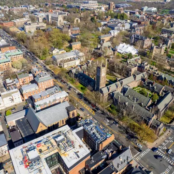 an aerial view of the town of Princeton.