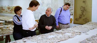 Tables full of fresco pieces