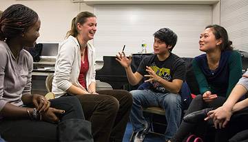 discussion at music center