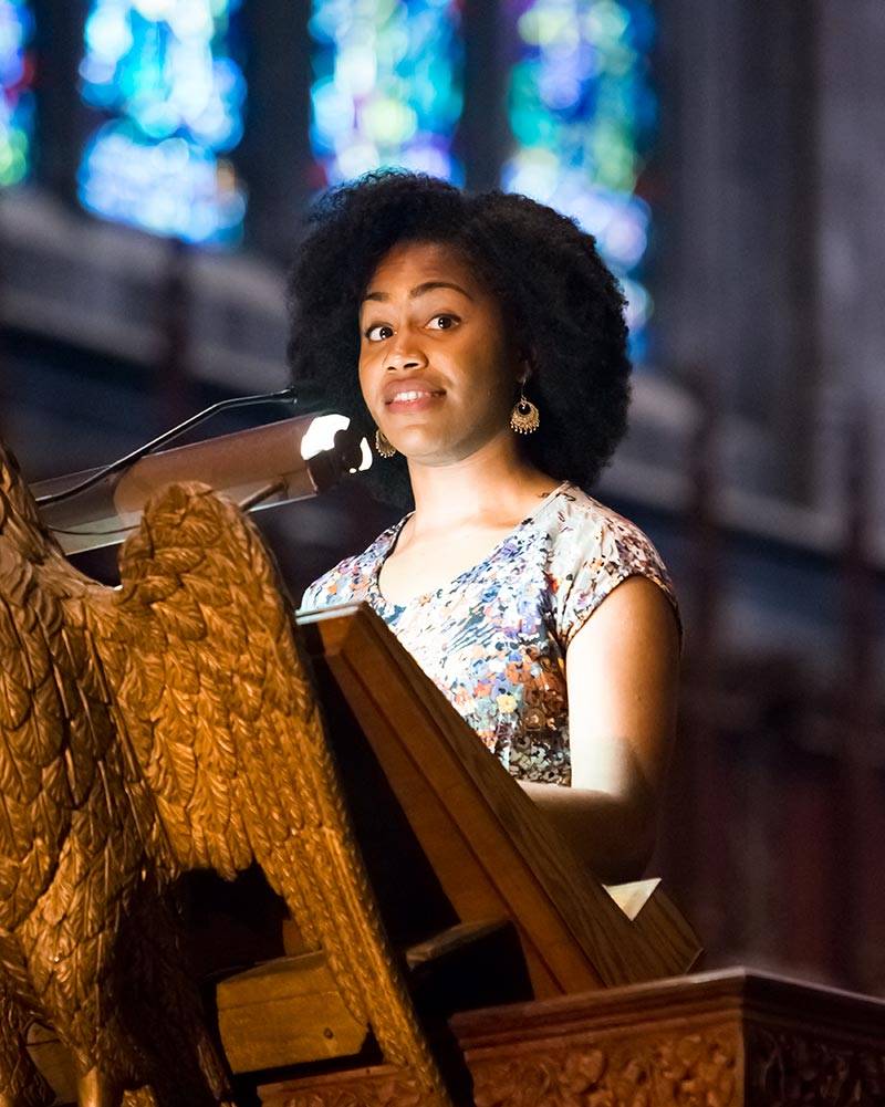 Opening Exercises student speaker at podium