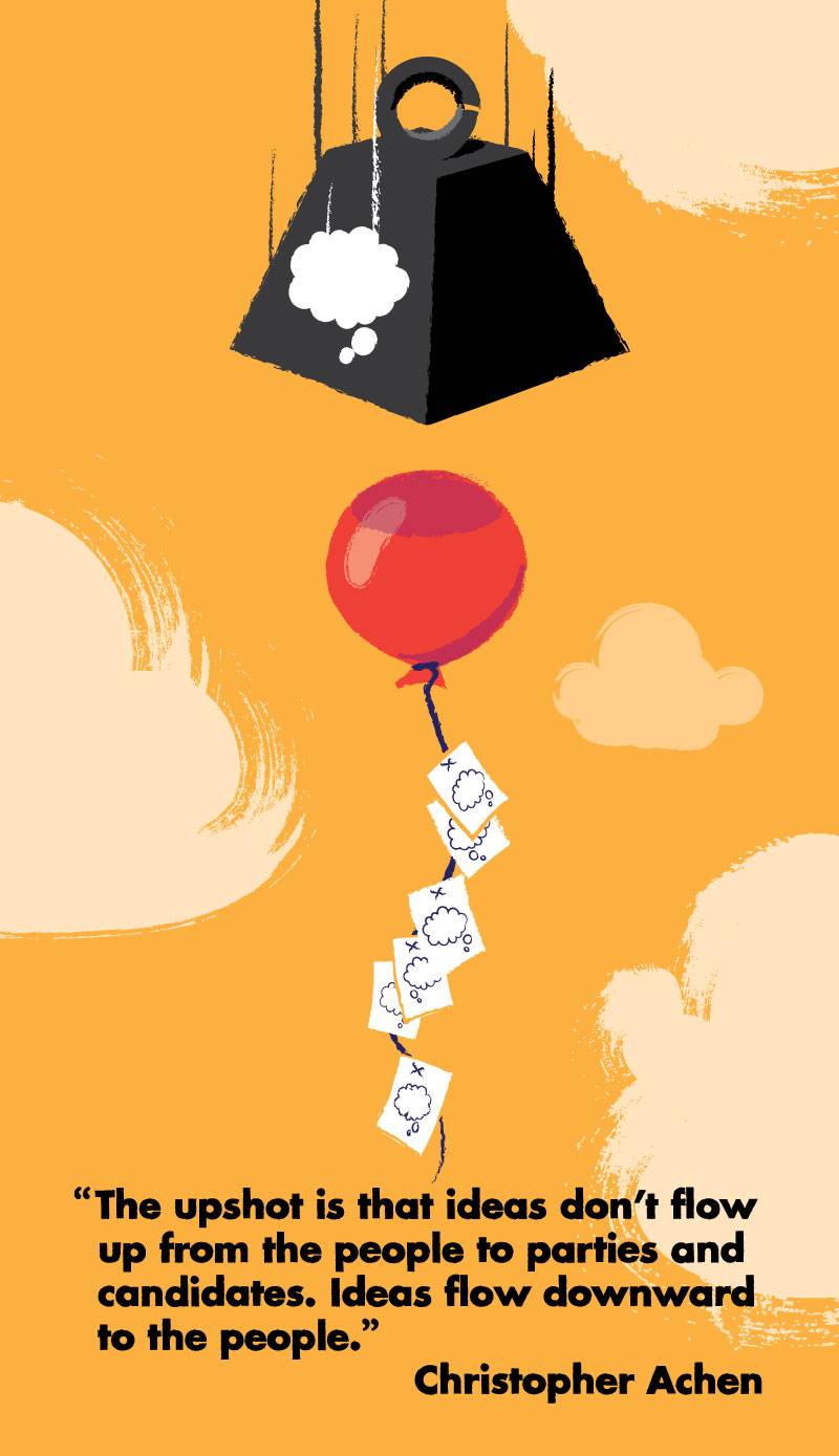 "'The upshot is that ideas don't flow up from the people to parties and candidates. Ideas flow downward to the people.' Christopher Achen"