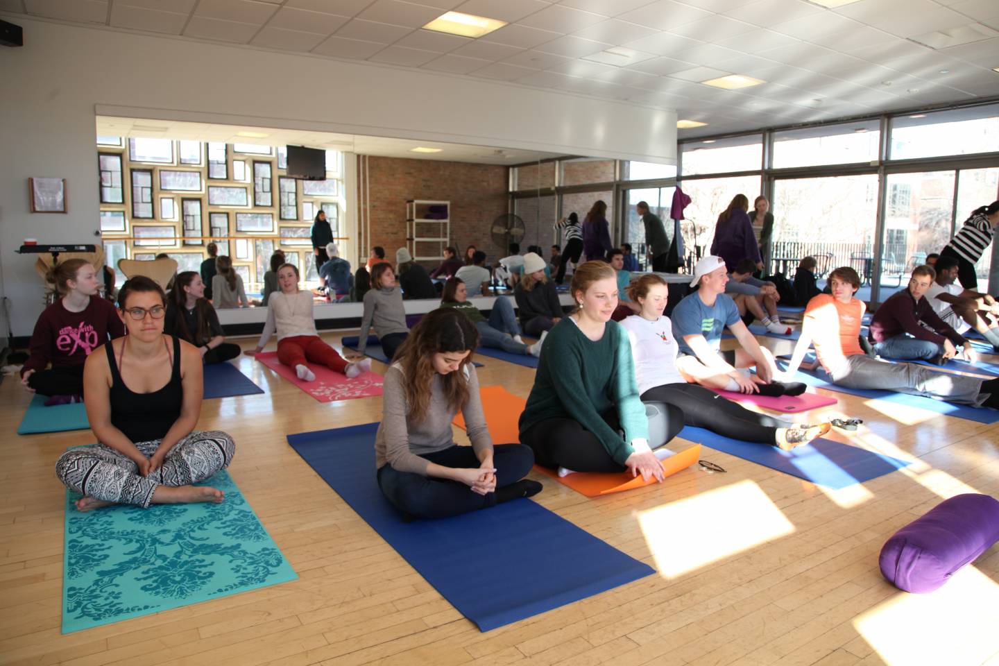 Students doing yoga during reading break