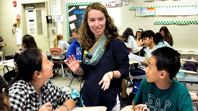 Student teacher in classroom
