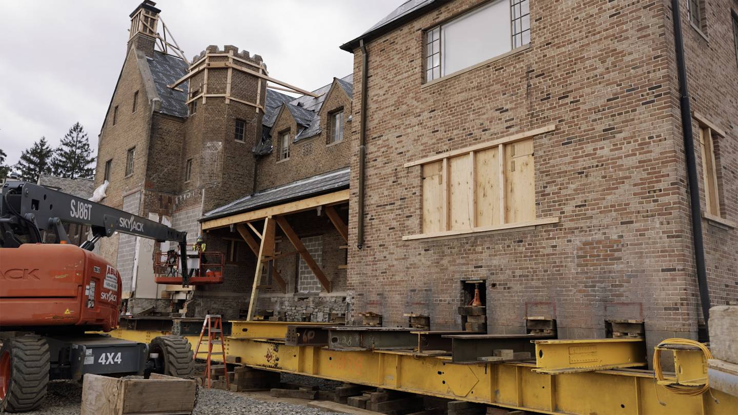 91 Prospect Ave building on beams and braced for moving