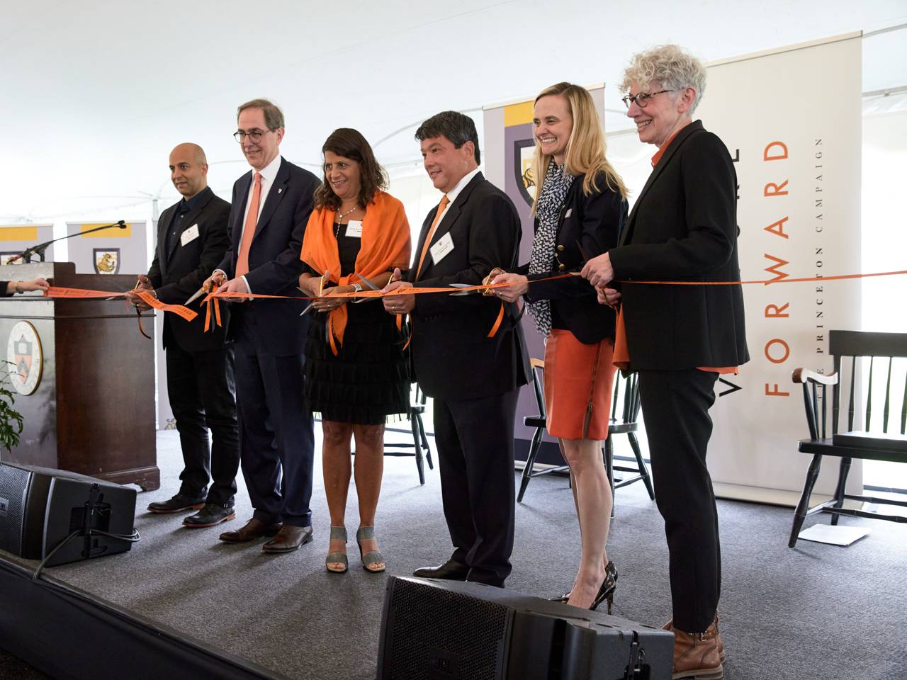 Dignitaries at a ribbon cutting for Yeh College and New College West